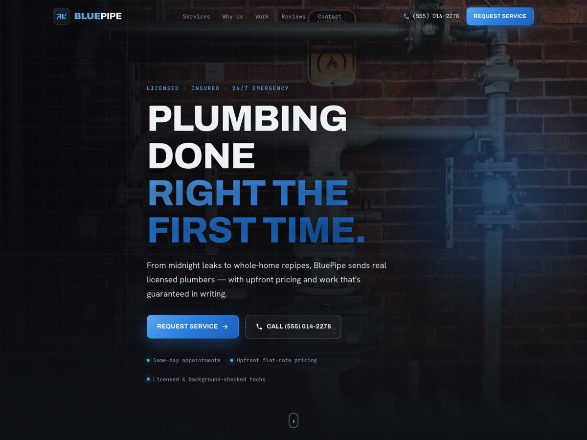 Site industrial da encanadora BluePipe Plumbing